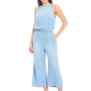 Anthropologie Cloth & Stone Chambray Wide Leg Crop Jumpsuit in Pacific Beach XL